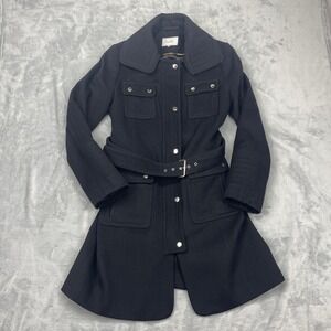 Laundry by Shelli Segal Trench Coat Womens Large Black Belted Snap Inside‎ Zip